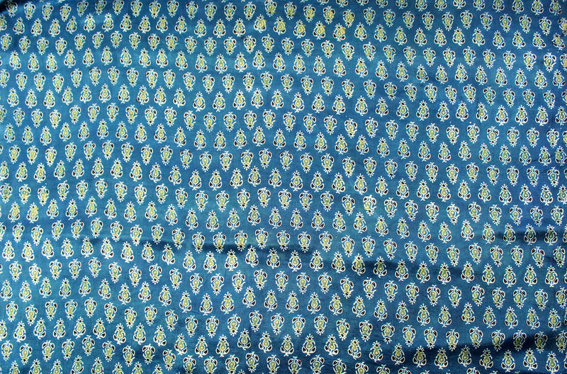 Indigo Ajrakh Hand Block Printed Mashru Silk Fabric