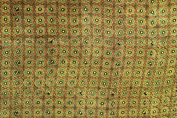 Mustard Ajrakh Hand Block Printed Mashru Silk Fabric