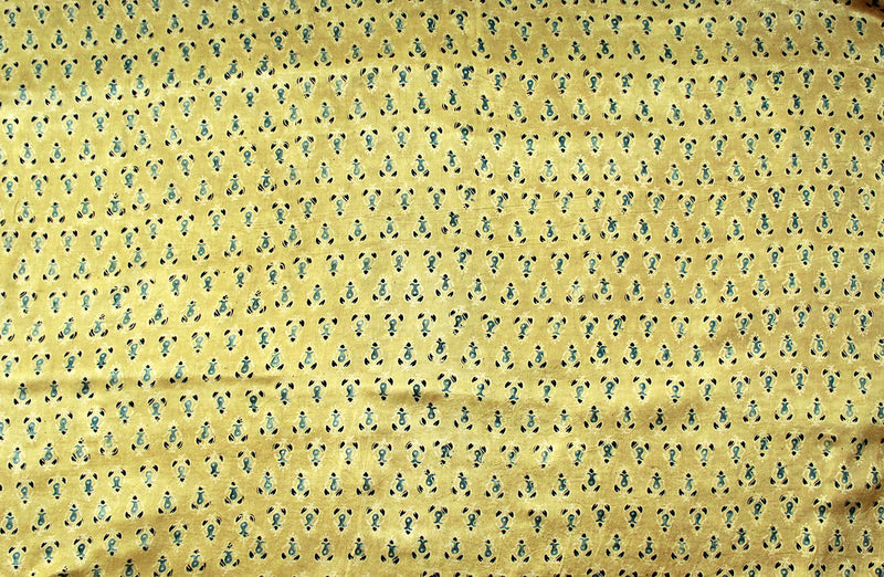 Yellow Ajrakh Hand Block Printed Mashru Silk Fabric