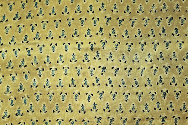 Yellow Ajrakh Hand Block Printed Mashru Silk Fabric
