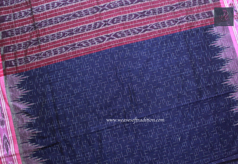 Navy Blue Odisha Ikkat Handloom Cotton Jharna Saree With Blouse Piece