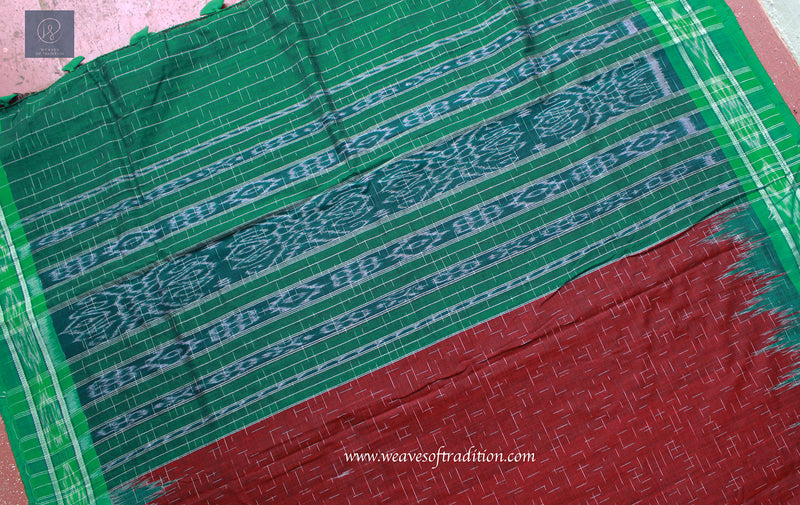 Maroon Odisha Ikkat Handloom Cotton Jharna Saree With Blouse Piece