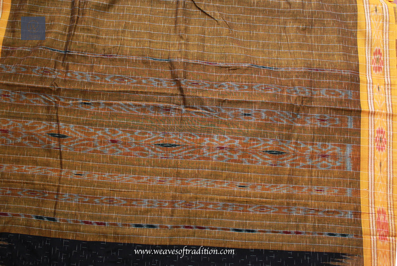 Black Odisha Ikkat Handloom Cotton Jharna Saree With Blouse Piece
