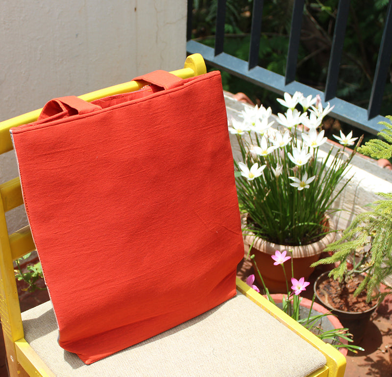 Orange Ajrakh Hand Block Printed Tote Bag
