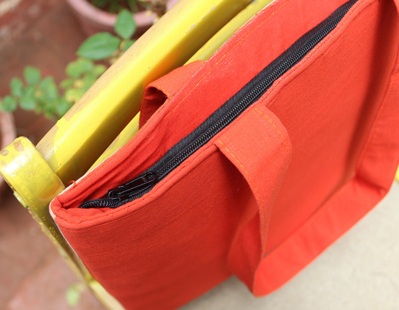 Orange Ajrakh Hand Block Printed Tote Bag