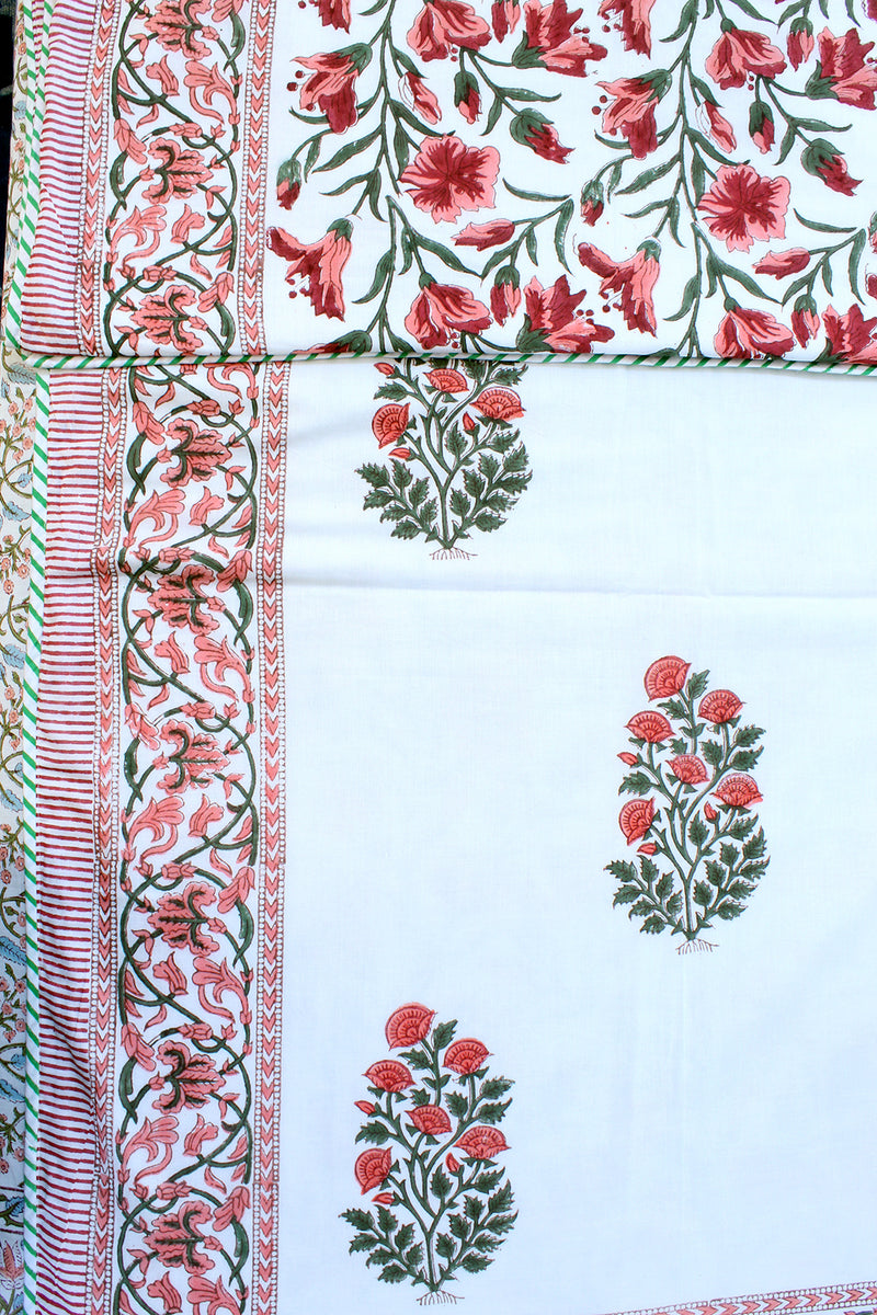 White and Pink Hand Block Printed Mul Mul Cotton Reversible Single Dohar