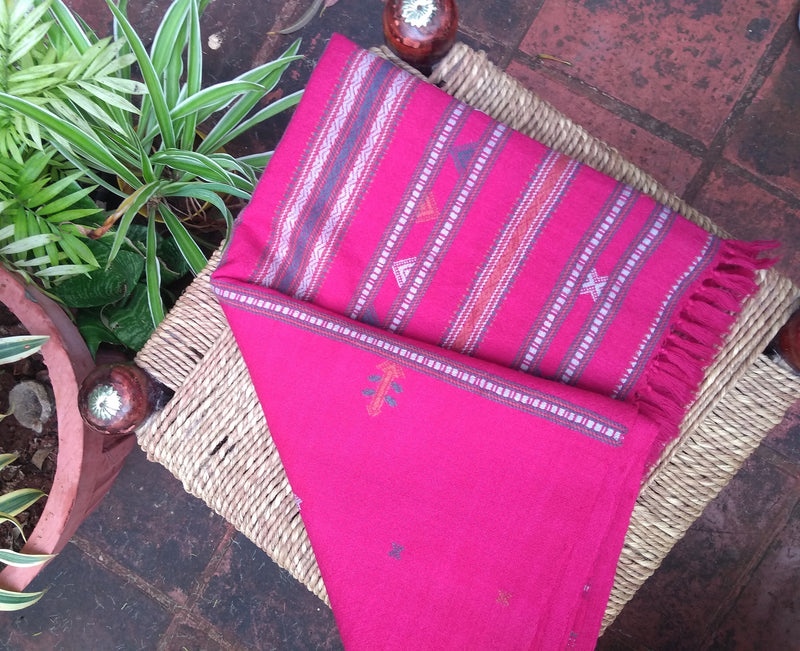 Pink Bhujodi Handloom Merino Wool Shawl