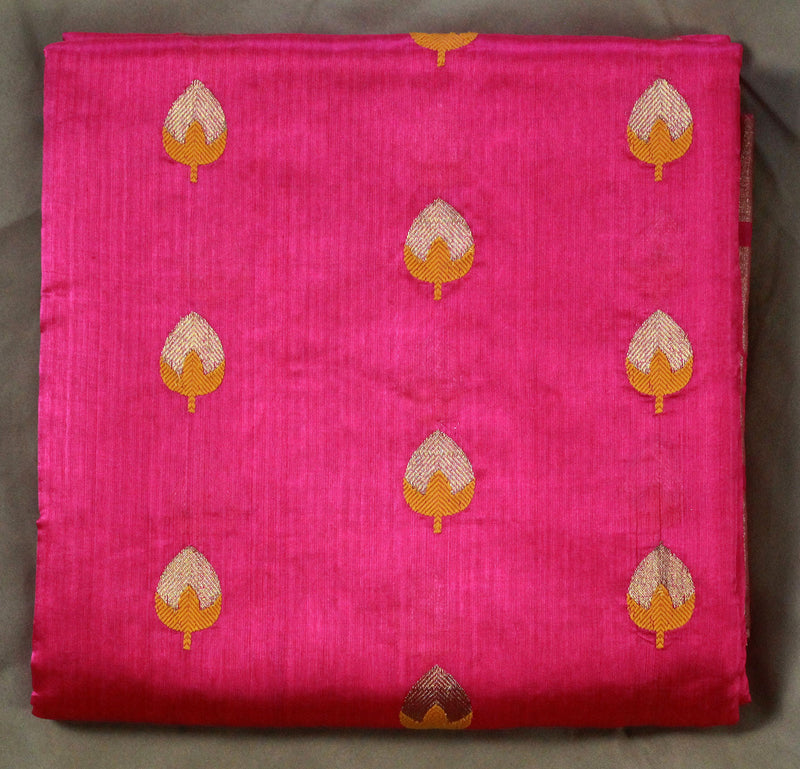Fuscia Pink Chanderi Handloom Silk Saree With Blouse Piece