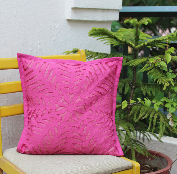 Purple Applique Cotton Cushion Cover (16 inches x 16 inches)