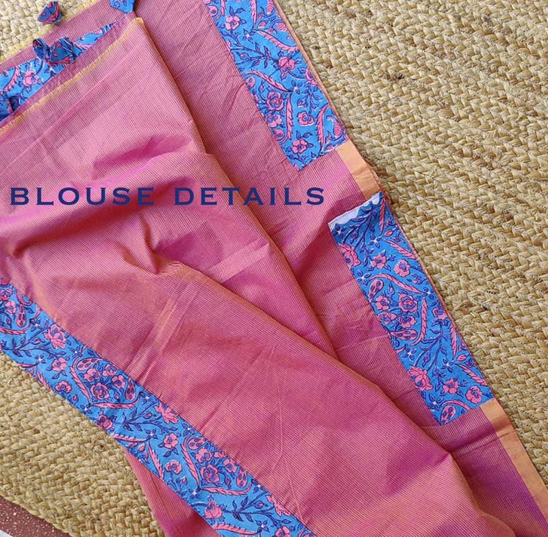 Purple and Orange Dual Toned Mangalgiri Handloom Cotton Patchwork Saree