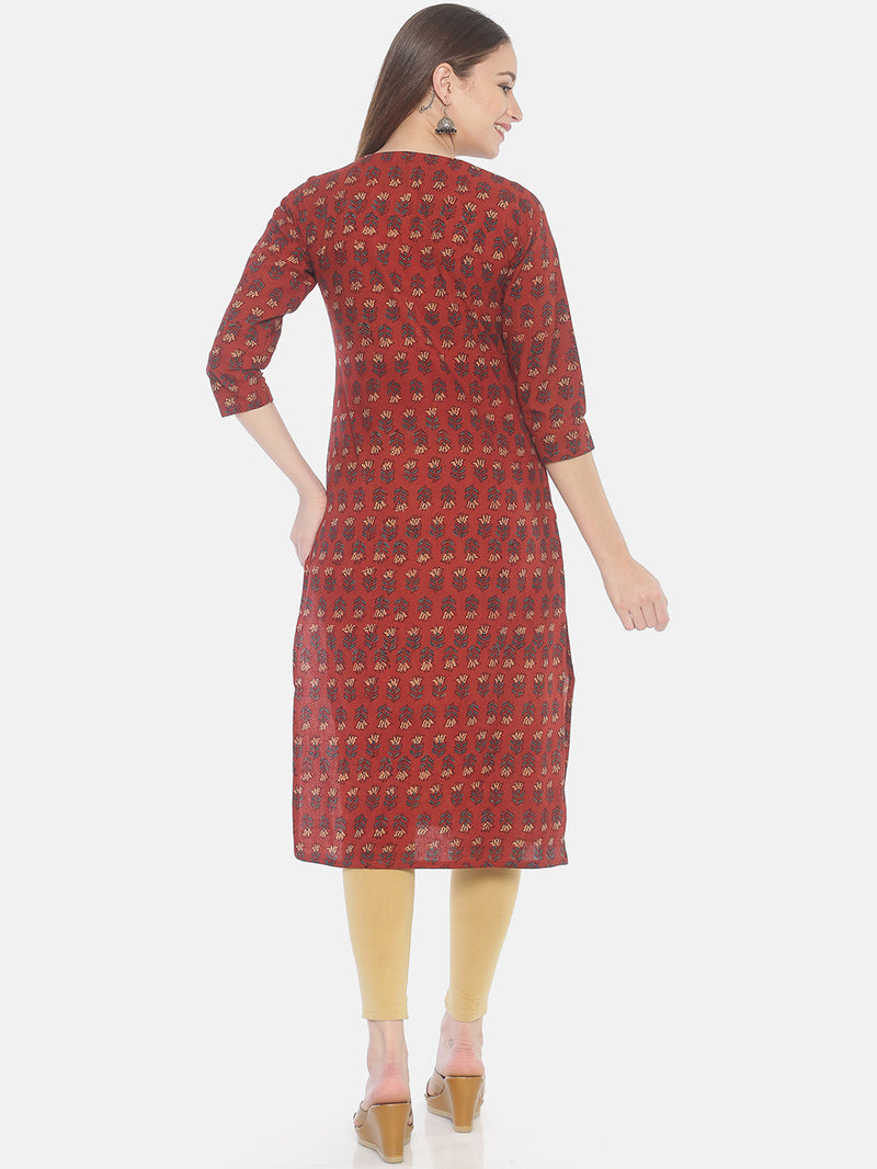 Red Ajrakh Hand Block Printed Naturally Dyed Pure Cotton Kurti
