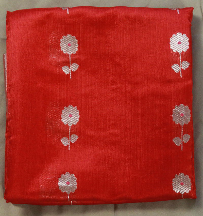 Red Chanderi Handloom Silk Saree With Blouse Piece