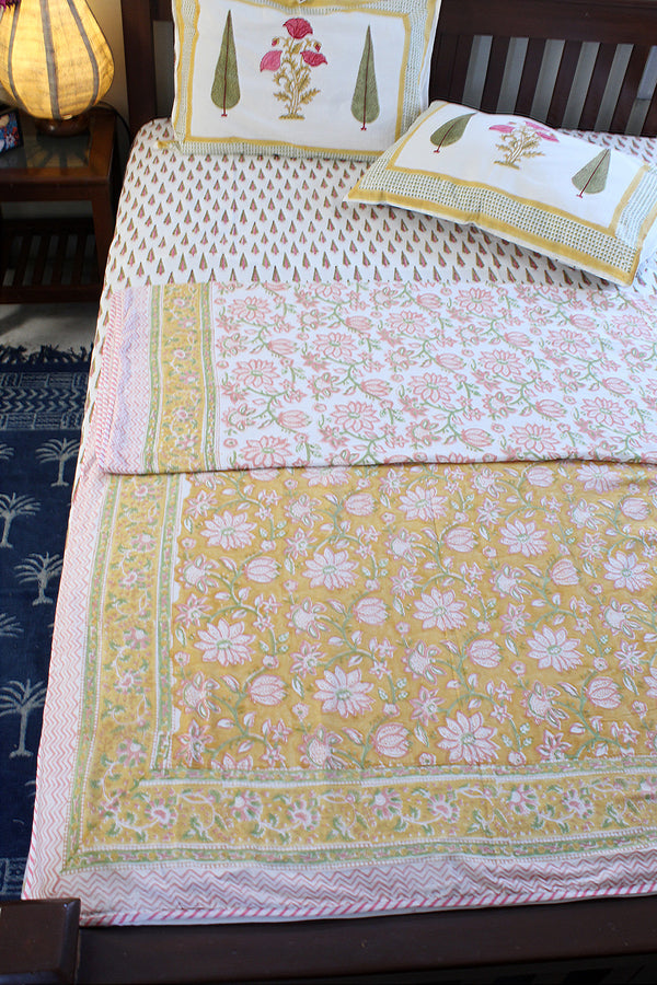 White and Pink Hand Block Printed Mul Mul Cotton Reversible Double Dohar